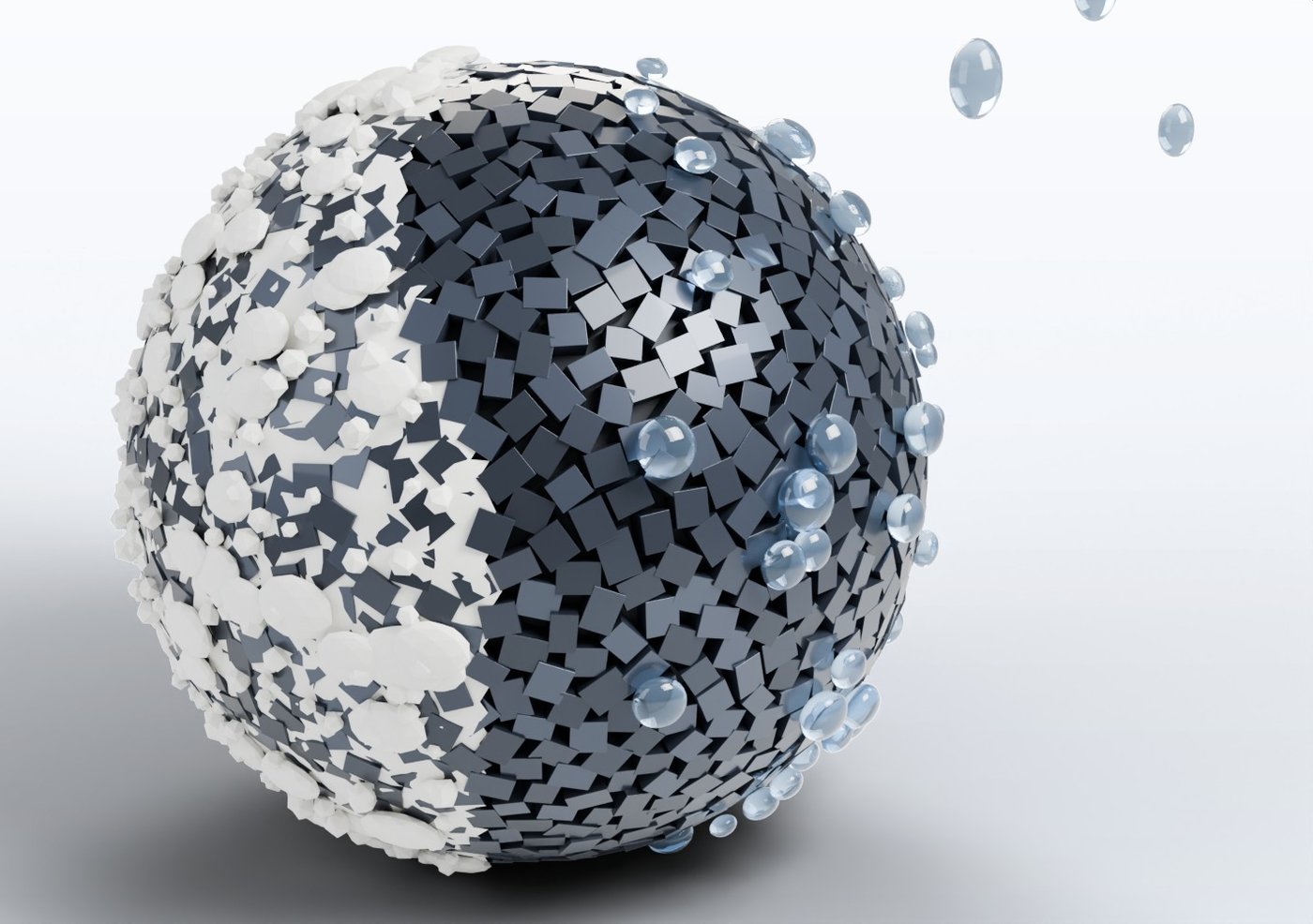 Ni-rich NCM secondary particle: residual lithium crust on one half, washed clean surface on the other